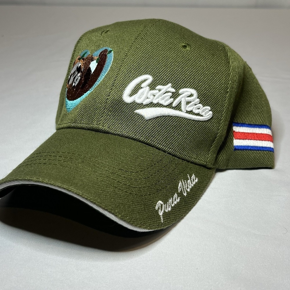 COSTA RICA PURA VIDA BASEBALL CAP MONKEY DESIGN ONE SIZE FITS ALL Green